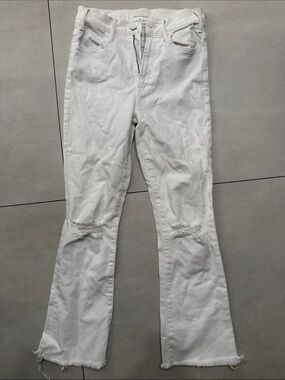 MOTHER White Distressed Flare Jeans